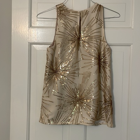 Trina Turk star sequin top.  Winter white. Gold sequins - Picture 2 of 5